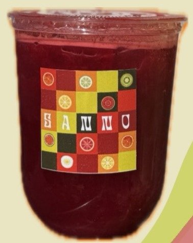 Beet Bliss juice in a SANNO cup